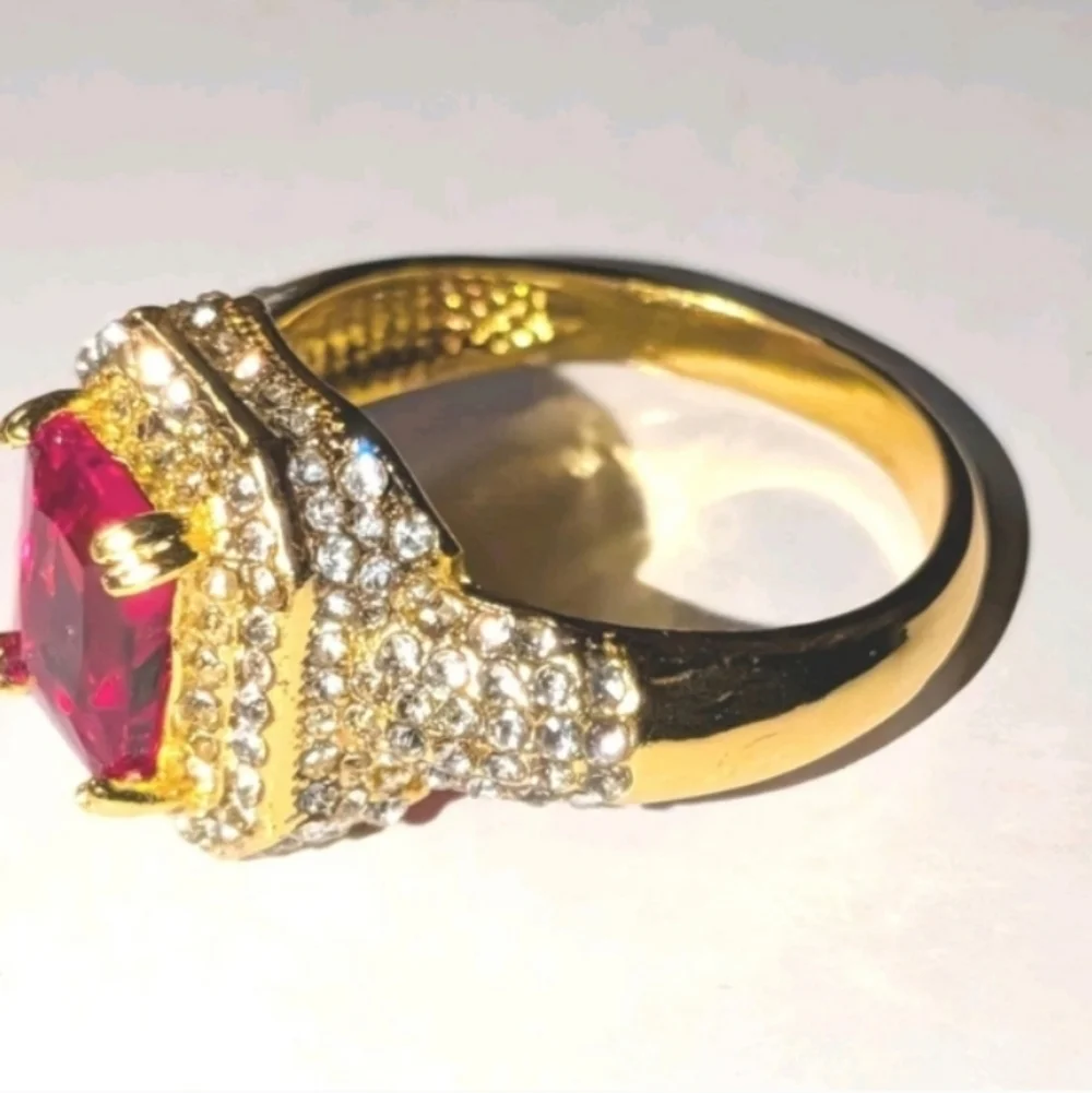 4ct Radiant Cut Lab Created Ruby For Male Or Female 18k Gold Plated Ring  Sz12